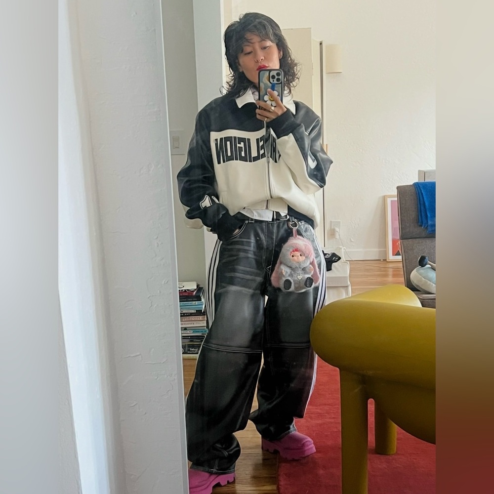 Black Leather Pants with White Stripes